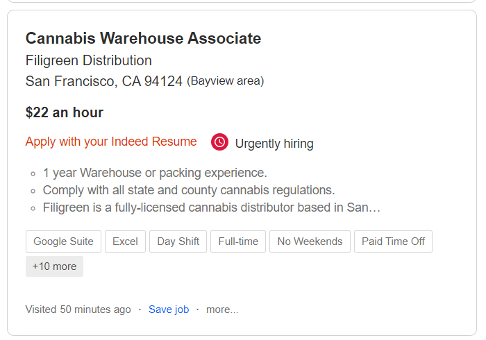 cannabis warehouse job